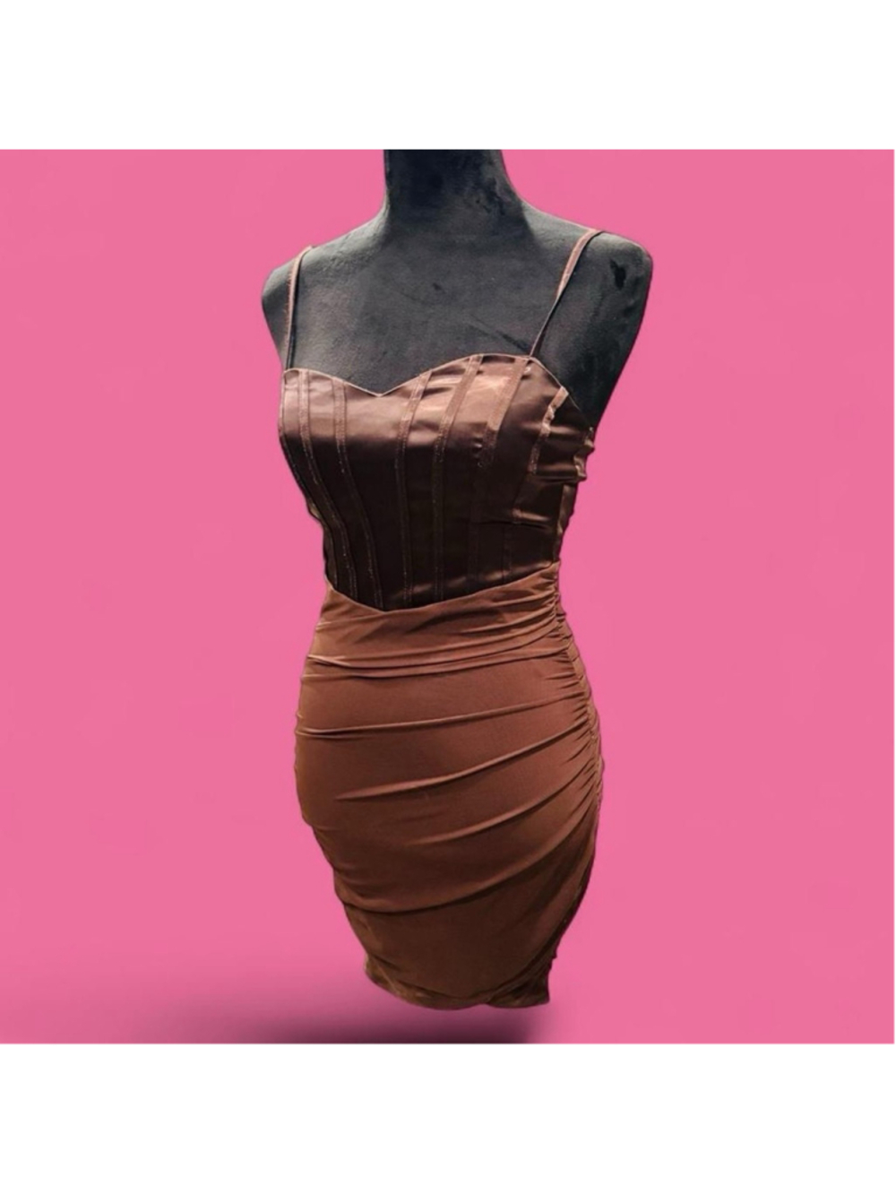 Windsor Brown Ruched Bodycon Mini Dress Corset Bustier Mesh Size S NWT Clubwear